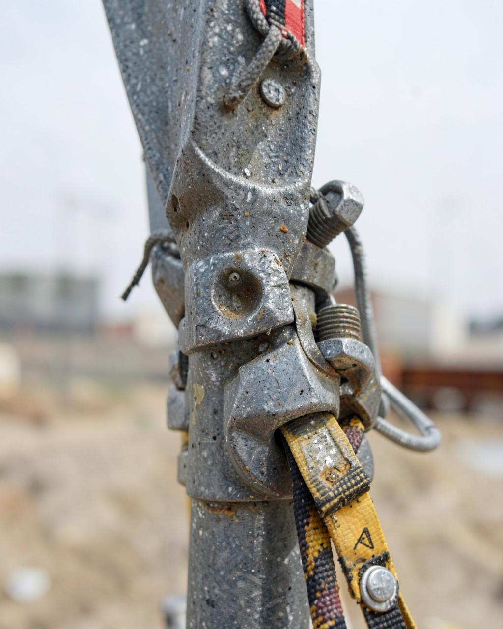 Structural steel joint and safety anchor point on a construction site